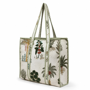EcoDari Quilted Cotton Canvas Boho Tote <b>Bag</b> Striped Large Capacity Off-<b>White</b> Travel Shoulder Handbag Women Daily Use Maharashtra - Product Image 1