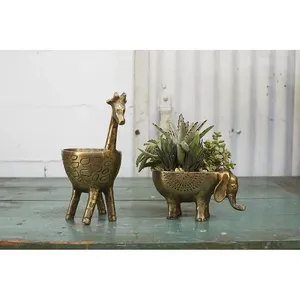 Vase de table en bronze fait main en forme de girafe, pot de fleurs décoratif en métal de style éclectique avec motif animal pour l'intérieur de la maison - Product Image 2