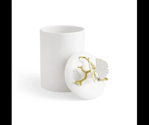 <b>White</b> Ceramic Storage Jar <b>With</b> Gold Butterfly <b>Lid</b> Minimalist Design Handcrafted Round Container For Kitchen Use - Product Image 1