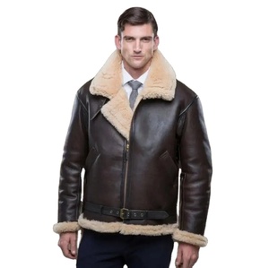 Veste d'hiver en cuir d'agneau véritable pour homme, tissu en toile, fourrure véritable, doublure en sherpa chaude, mode moto, grande taille - Product Image 1