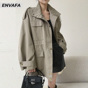 Gabardina Personalizada Color Caqui con Cuello Alto para Mujer, Diseño Otoñal, Gabardina de Longitud Media, Venta al Por Mayor |   Fabricante OEM ODM Personalizado - Product Image 5
