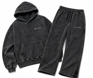 Ensemble de survêtement ONEAPEX SPORTS WEAR haut de gamme : sweat à capuche oversize noir délavé personnalisé et pantalon de survêtement à ourlet zippé ouvert - Product Image 6