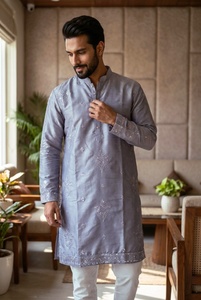 <b>Men's</b> Embroidered <b>Kurta</b> <b>Pajama</b> Set Regular Fit Traditional Indian Pakistani Style Casual Wear - Product Image 3