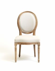 Traditional Wooden <b>Dining</b> <b>Chair</b> With Upholstered Linen Seat And Oval Backrest Antique Style For Restaurants And Bars - Product Image 1