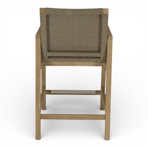 Taburete de Bar Moderno para Exteriores, de Madera de Teca, con Asiento y Respaldo de Cuerda Sintética Tejida, para Bar en Casa e Isla de Cocina - Product Image 5