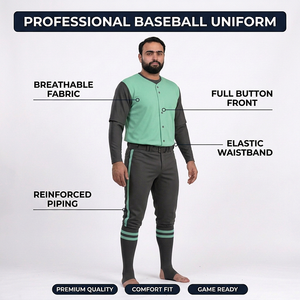 Ensemble de pantalon et haut de baseball pour homme, couleur unie, blocs de couleur, manches courtes, col en V, fermeture boutonnée, respirant, antibactérien, en polyester - Product Image 6