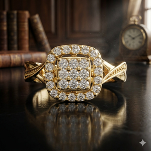 Bague de fiançailles en or jaune avec halo carré pour femme, bijoux de luxe pour mariage, cadeau de promesse - Product Image 1
