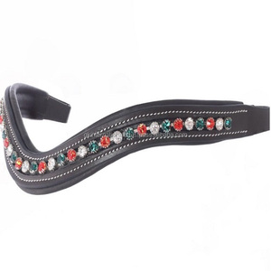 Costura y relleno blanco de primera calidad, banda de ceja de caballo de cuero acolchada con canal vacío, cristales redondos multicolores con incrustaciones, banda de CEJA ostentosa - Product Image 2