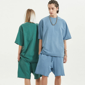 Ensemble T-shirt et short d'été pour homme, 100 % coton éponge, imprimé par transfert thermique, logo personnalisé sur le devant, style décontracté - Product Image 3