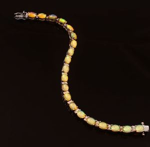 Bracelet tennis en opale naturelle, argent sterling 925 plaqué or, bijoux élégants en opale pour femmes, cadeau de pierre de naissance d'octobre pour elle - Product Image 2