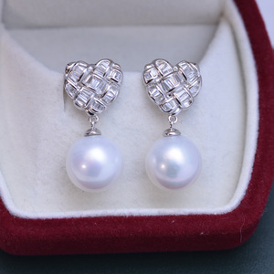 Boucles d'oreilles en argent S925 Zhuji Danshui 10-11 mm, perles blanches, lumière intense, défauts discrets, charmantes et élégantes - Product Image 4