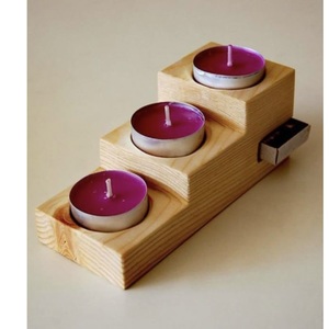 ชุดที่วางเทียนไม้ทรงสี่เหลี่ยมสำหรับตกแต่งบ้าน วัสดุไม้ธรรมชาติ - Product Image 1