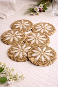 Handmade Bee <b>Beaded</b> Stone <b>Coaster</b> Round Drink Mat for Home Hotel Table Decor - Product Image 4