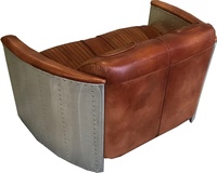 Canapé Aviator Style Vintage Cuir Tan Tufté Deux Places Salon Chaise Longue