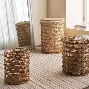 Panier rond en jacinthe d'eau tressé avec poignée, panier de rangement fait main, vente en gros, écologique, fabriqué par VgreenArt du Vietnam - Product Image 4