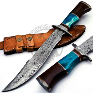 Cuchillo Bowie de Acero de Damasco Hecho a Mano con Mango de Madera de Nogal y Hueso de Color, Hoja Ambidestra de 10 Pulgadas - Cuchillo de Supervivencia y Caza para Camping - Product Image 2