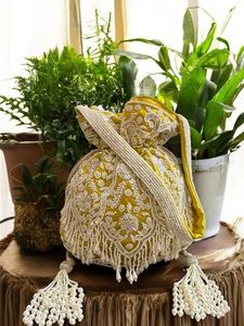 NUEVO Bolso Potli con Cordón y Bordado de Cuentas, Bolso de Mano para Fiesta, Boda, Joyería, Cosméticos - Product Image 5