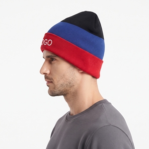 Bonnet d'hiver personnalisé épais à blocs de couleur, tricoté rayé avec revers, unisexe, doux et chaud pour l'extérieur - Product Image 3