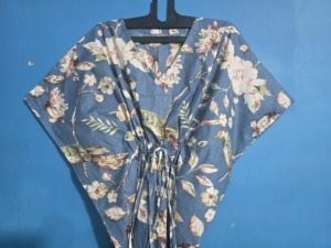 Exclusive Designer Eco-Friendly Cotton Casual Dresses Nighty Gown Sleepwear Maxi Soft Gray Bird Printed Long <b>Kaftan</b> Wholesale - Product Image 3