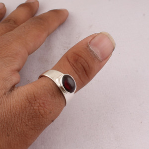 925 Sterling <b>Silver</b> Natural <b>Garnet</b> Classic Party <b>Ring</b> Wholesale Oval Red Gemstone Cabochon Wide Band Men Women Jewelry - Product Image 5