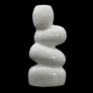 Artisanat abstrait moderne en céramique blanche avec des tiges botaniques vertes, décoration minimaliste pour la maison, nature morte sur table en bois - Product Image 5