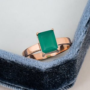 Bezel Setting Octagon Cut <b>Green</b> Onyx Solid 925 Sterling Silver Anniversary <b>Ring</b> Rose Gold Plated Minimalist Geometric Design - Product Image 1