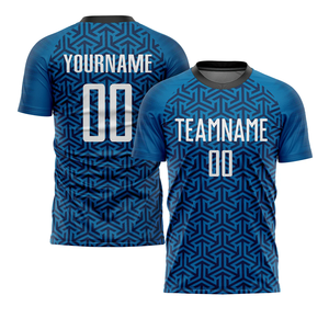 Maillot de football personnalisé sublimé pour garçons, bleu uni, manches courtes, anti-humidité, uniforme de football, service OEM, entraînement, nom d'équipe - Product Image 5