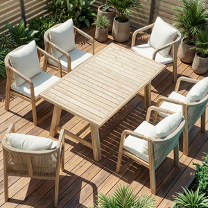 Juego de Muebles de Jardín para Comer al Aire Libre OEM/ODM, Material de Madera/Ratán/Aluminio, Disponible para 4/6/8 Personas, Tela/Cojín Personalizables - Product Image 5