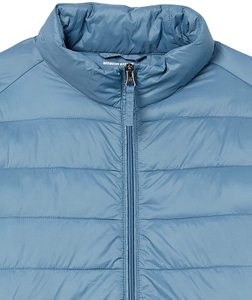 Men's Light Blue Stand Collar <b>Puffer</b> <b>Jacket</b> Zipper Closure Windproof Casual Autumn Wear Polyester Wadding <b>Thin</b> Fit - Product Image 3