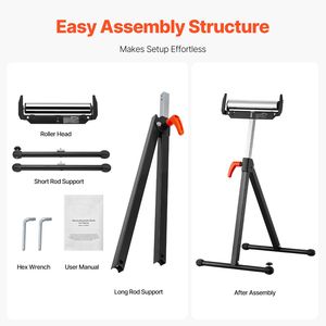 Set di 2 Supporti a Rullo in Acciaio Lucidato Resistente, Capacità di Carico 250 Libbre, Altezza Regolabile 27-43 Pollici, Pieghevoli, Parti per Macchinari per Lavorazione del Legno - Product Image 6