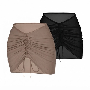 Women's Sheer Mesh Beach Cover Up Mini <b>Skirt</b> Tie Front <b>Swim</b> <b>Skirt</b> Drawstring Sun Protection Summer Vacation Resort Wear - Product Image 2
