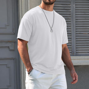 T-shirt personnalisé d'été de haute qualité, léger, col rond, décontracté, à manches courtes, en coton, pour hommes, T-shirt oversize uni - Product Image 3