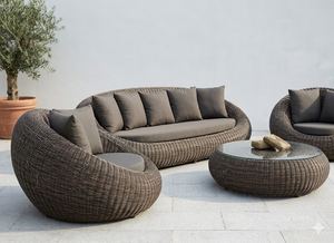 Modern Outdoor Garden Furniture Set Luxury Synthetic PE Rattan Wicker <b>Patio</b> Sofa Set <b>Round</b> Sectional Sofa Couch With <b>Table</b> - Product Image 2