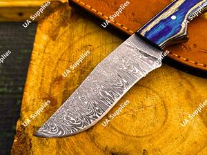 Cuchillo Skinner de Acero de Damasco de Alta Calidad Directo de Fábrica, Mango de Madera, Funda de Cuero, Hecho a Mano, OEM, para Uso Diario, Caza al Aire Libre - Product Image 5