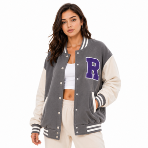 Chaqueta Universitaria Azul Marino y Blanca para Mujer, Manga Larga, Logotipo con Letra P, Cuello Camisero, Largo Regular, Estilo Otoñal - Product Image 5