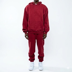Ensemble de survêtement unisexe noir mat streetwear coupe oversize en molleton de coton épais avec sweat à capuche et pantalon de jogging deux pièces - Product Image 3
