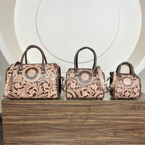 Bolsos de Lona Florales Hechos a Mano, Modernos y de Tamaño Mediano, Nuevos Bolsos de Viaje de Cuero Vacuno Genuino de Lujo, Unisex, para Gimnasio, Viajes Cortos y Fin de Semana - Product Image 5