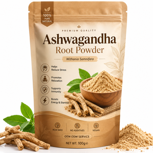 Poudre d'ashwagandha de qualité sélectionnée 100g Poudre d'ashwagandha naturelle et pure avec tamis fin Convient aux recettes à base de plantes - Product Image 1