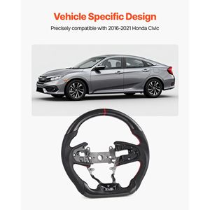 Volante in Fibra di Carbonio a Forma di D con Fondo Piatto per Honda Civic 2016-2021, con Impugnatura in Pelle e Texture Antiscivolo - Product Image 2