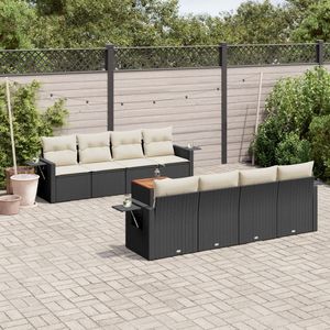 Ensemble de canapés de jardin en rotin PE noir avec structure en acier thermolaqué et bois d'acacia, mobilier d'extérieur haut de gamme - Product Image 1