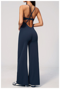 Wholesale Women Activewear Seamless <b>Wide</b>-Leg Yoga Jumpsuit Cross <b>Straps</b> Backless Fitness Romper Casual Sporty Bodysuit - Product Image 5