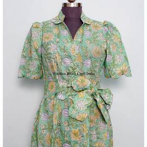 Robe mini kangourou 100 % coton pour femme, imprimé floral fait main, style décontracté et élégant, coupe trapèze, motif uni, idéale pour le quotidien et les fêtes - Product Image 4