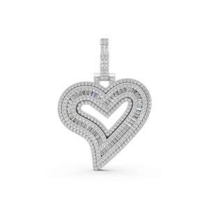 Colgante de Corazón con Diamante de Laboratorio Baguette en Oro de 10K, Certificado IGI, Diseño de Lujo en Capas, Joyería para Mujer, Regalo y Fiesta, Chapado en Rodio - Product Image 3