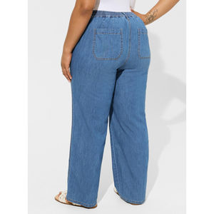 High <b>Waist</b> Womens Drawstring Denim <b>Jeans</b> <b>Elastic</b> Wide Leg Loose Blue Pants Casual Summer Style - Product Image 4