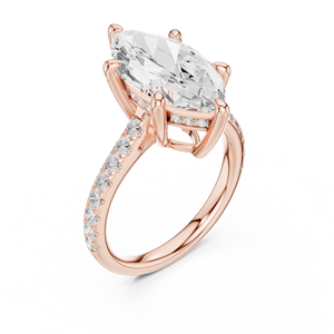 Anillo de Diamantes con Corte Corazón, Oro Sólido de 14K, Oro Rosa, Joyería Clásica de Lujo para Mujer, Diamantes Laterales para Aniversario o Fiesta - Product Image 1