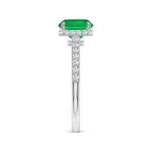 Bague de fiançailles en or massif 14 carats avec émeraude taille coussin et double halo caché, faite à la main, bijoux fins personnalisés pour mariage - Product Image 3