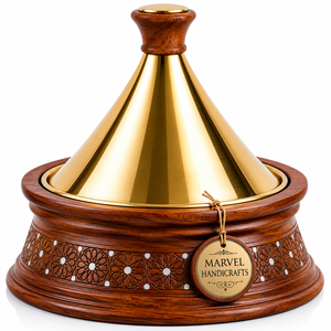 Luxury Wooden Insulated Tagine Casserole with Stainless Steel Inner Bowl Premium Handcrafted Food Warmer Elegant Serving Pot - Product Image 1