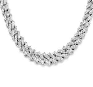 Cadena de Eslabones Cubanos Chapada en Oro Blanco con Moissanita, Pasa Prueba de Diamantes, Corte Brillante Redondo, Plata 925, Joyería Fina - Product Image 5