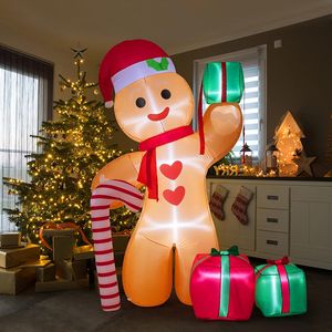 Omino di Pan di Zenzero Gonfiabile LED da 2,4 m con Bastoncino di Zucchero e Tre Scatole Regalo, Decorazione per Interni ed Esterni, Addobbi Natalizi da Giardino - Product Image 1