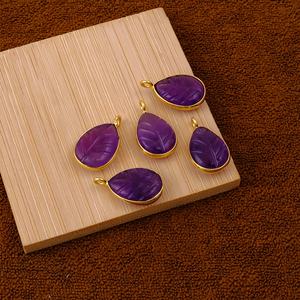 Handmade Gold Plated Brass <b>Necklace</b> with <b>Amethyst</b> Teardrop Charm Pendant Leaf Charms Design <b>Crystal</b> Trendy Jewelry Supplies - Product Image 5